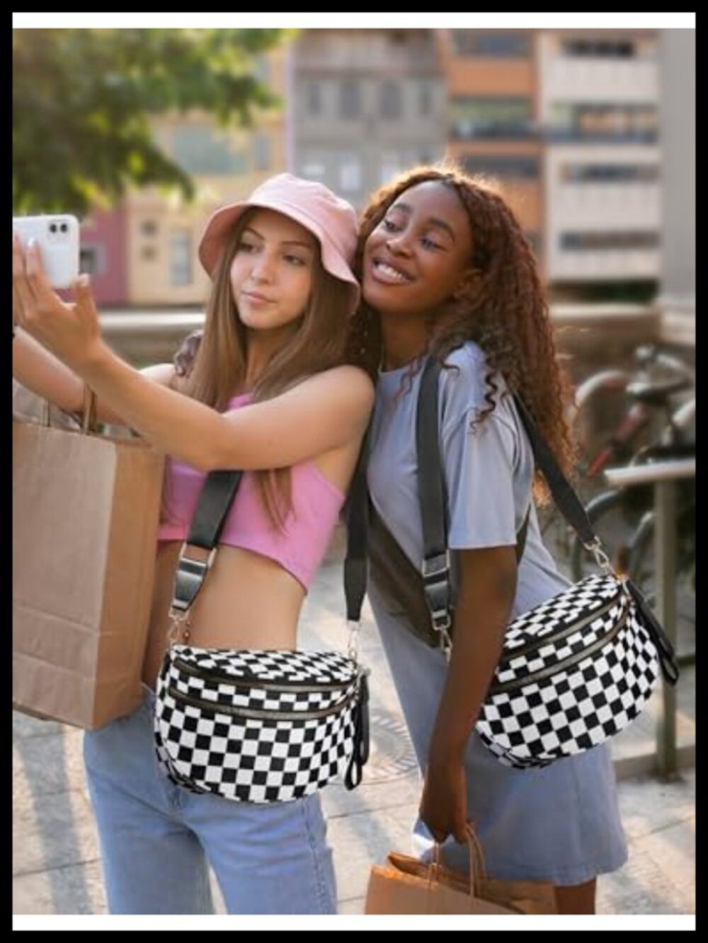Nylon Checkered Crossbody Bum Bag Sling Fanny Pack Adjustable Strap - Picture 2 of 6
